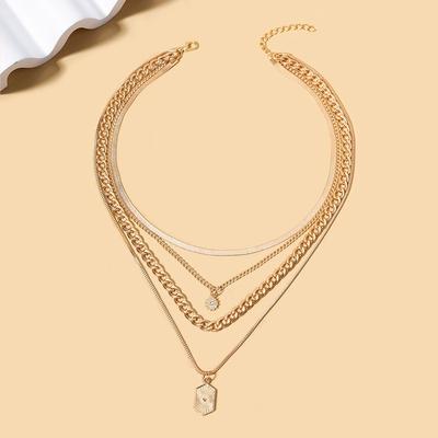 Alloy Necklace New Simple Diamond-set Rhombus Square Brand Sun Decoration Women's Multi-layer Collarbone Chain