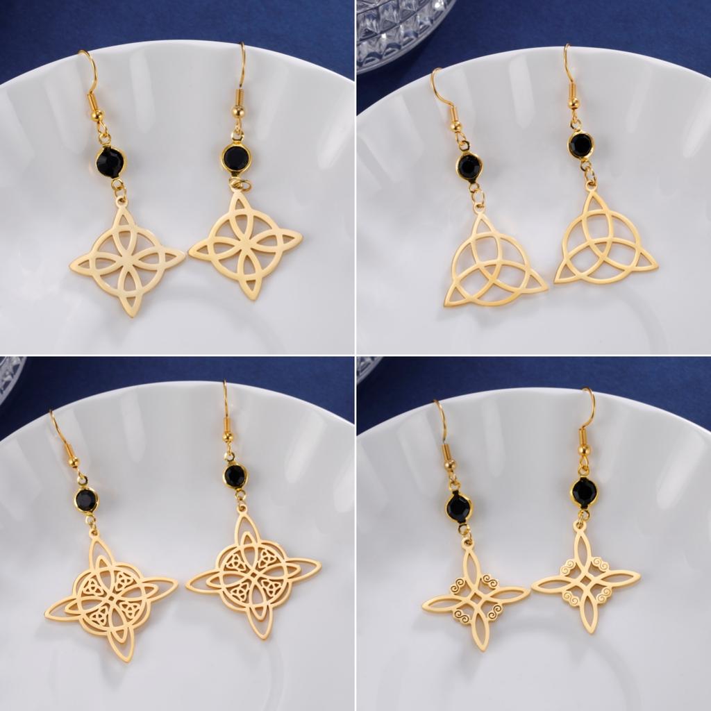LIKGREAT Stainless Steel Witches Knot Stud Earrings for Women Irish Lucky Celtics Knot Amulet Earring Jewelry Gifts Wholesale