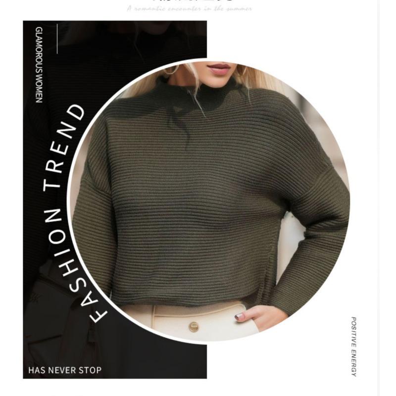 Autumn New Nine Point Sleeve Pullover Sweater Loose Women's Top Solid Color Long Sleeved Base Shirt Casual Versatile