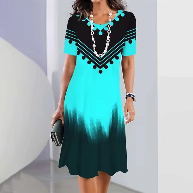 Elegantes Damen-Sommerkleid mit 3D-Geometrie-Streifenmuster, kurzärmelig