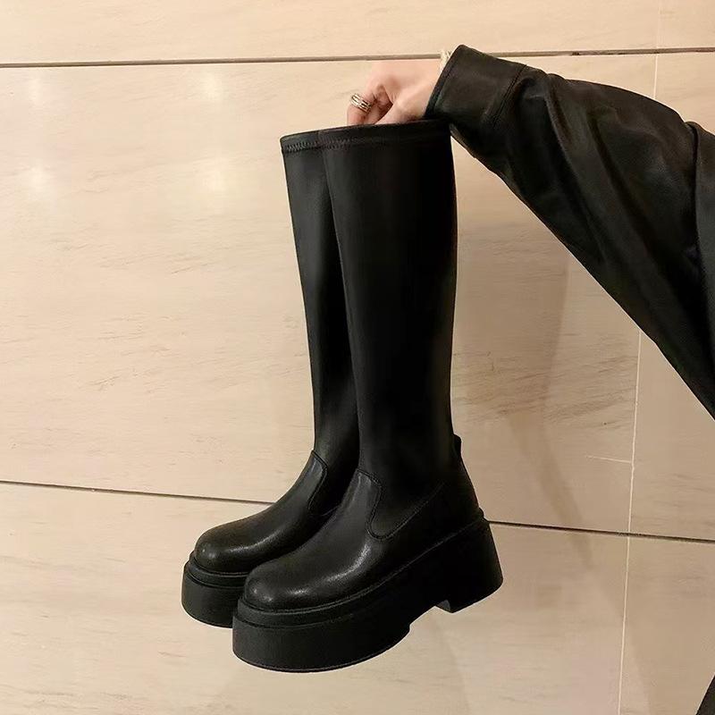 Long Legs Project~ Shorty Le Platform Boots Women's 2025 Elastic Medium Boots Women's Skinny Boots Long Tall Knight
