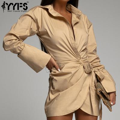 Vestidos informales con cuello tipo POLO y manga larga con estampado de Color sólido para primavera y otoño para mujer