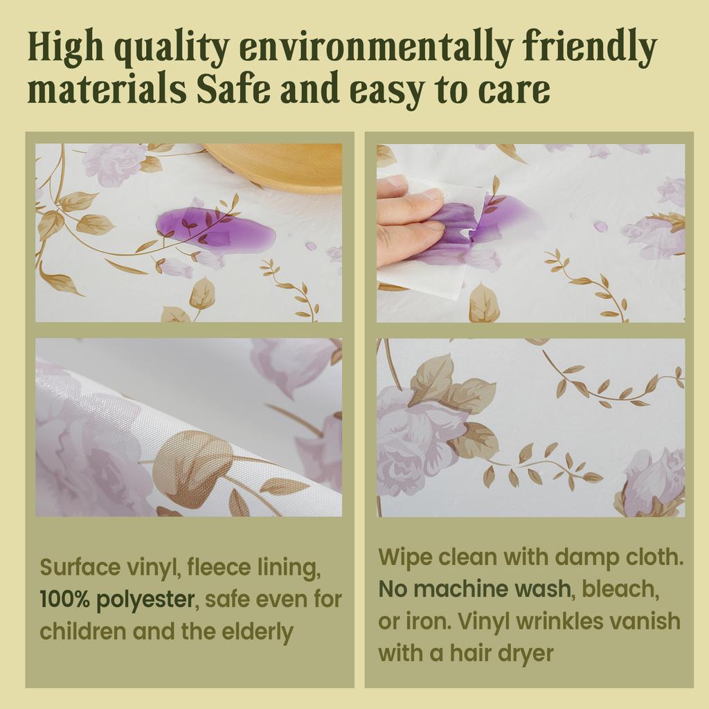 Elastic Round Table Cover Fitted Vinyl Waterproof Tablecloth Reusable Flower Dining Table Cloth For Home Table Protector Decor