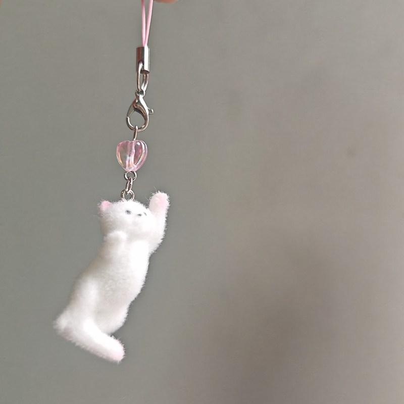Flocking Cat Phone Charms Pendant Cute Kawaii Cases For iPhone 14 CCD Airpods Y2K Sweet Pink Love Accessories Ins Korea New