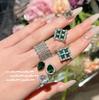 Princess Tears Malachite Green Water Drop Gemstone Ring, Rich Gold, 18K Gold Plated, Emerald Square Zircon Earrings.