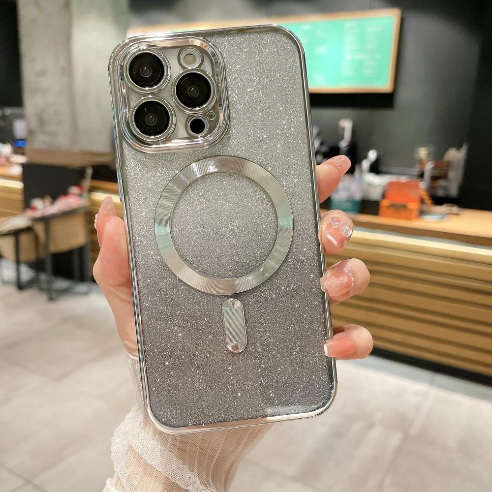 Luxury Transparent Glitter Magnetic For Magsafe Wireless Charging Case For iPhone 15 14 13 12 11 Pro Max X XR XS 7 8 Plus/SAmsung S23 S22 Ultra S21 FE