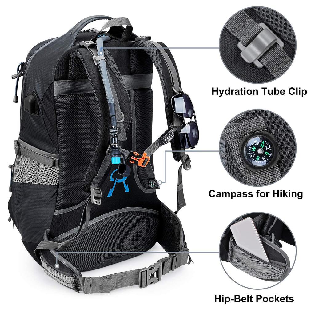 G4Free 50L Hiking Backpack with Rain Cover, USB Port & Shoe Compartment – Deep Gray (Outdoor/Camping Backpack)
