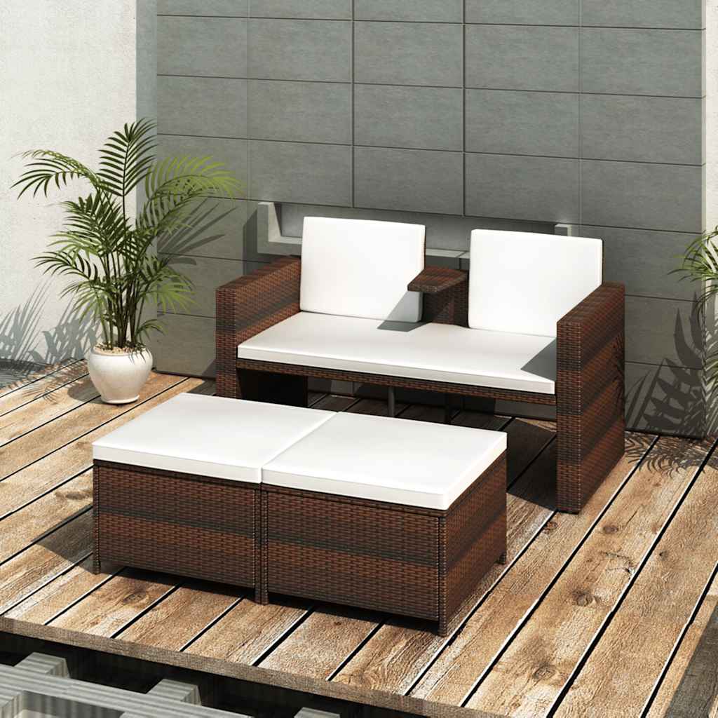 4 Piece Outdoor Lounge Set with Cushions Poly Rattan Brown