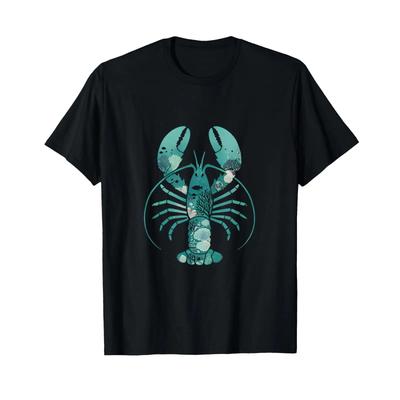Teal Blue Lobster Sea Animal Silhouette Marine Life Vintage T Shirt Vintage Washed Stretched Designer Clothes Fashion