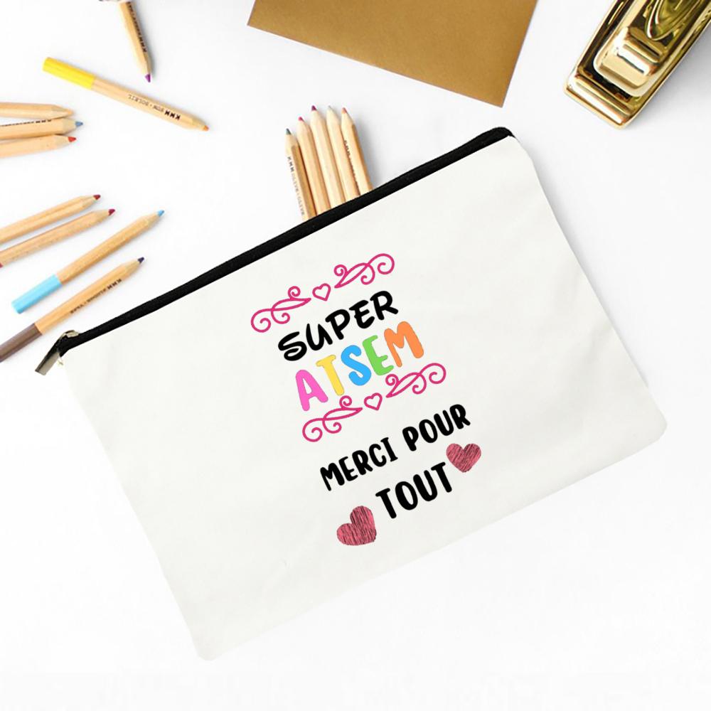 Merci Atsem Printed Makeup Bag Travel Neceser Toiletries Storage Pouch Pencil Bags Graduate Gift for Atsem Teacher's Day Present