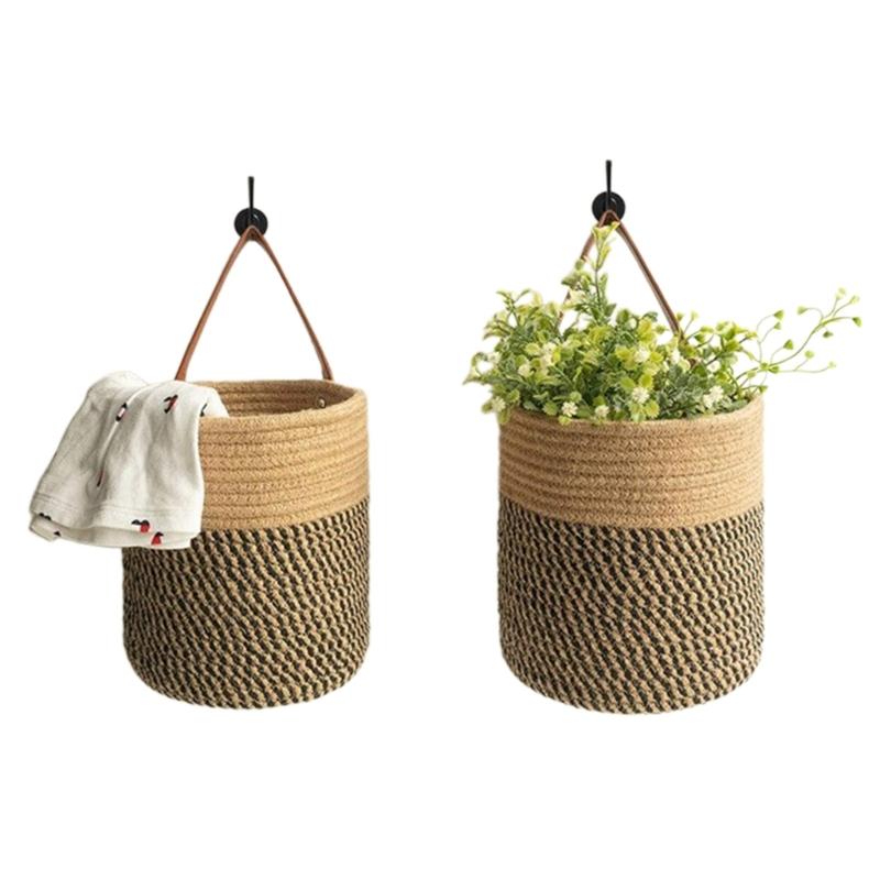 Imitation Rattan Wall Hanging Baskets Plant Chlorophytum Handmade Artificial Flower Vase Single Rope Planter Baskets