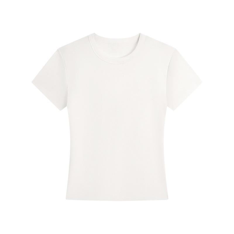 Shoulder Short Sleeved T-shirt for Women, French Round Neck Short Style, Elastic Slim Fit, Spicy Girl Style, Slimming Short Top for Women