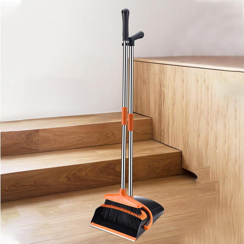 Stand Up Broom And Dustpan Folding Long Handle Broom With Upright Dustpan Household Cleaning Tool For Home Indoor And Outdoor