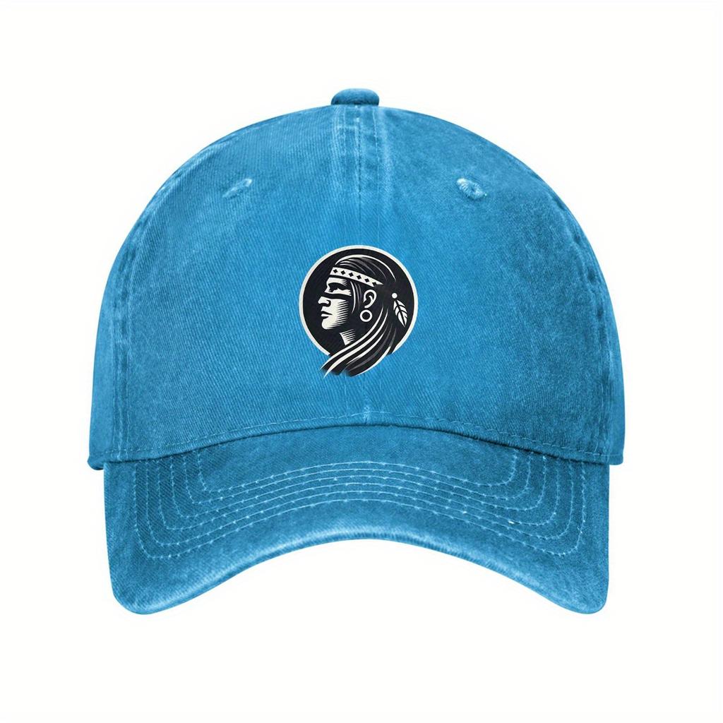 Native American Portrait Logo Unisex Cotton Baseball Cap Adjustable Denim Dad Hat Casual Outdoor Sun Protection