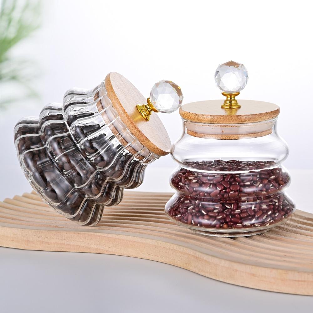 Transparent Glass Food Container Striped Pattern Grains Jar Coffee Bean Storage Jar  Candy