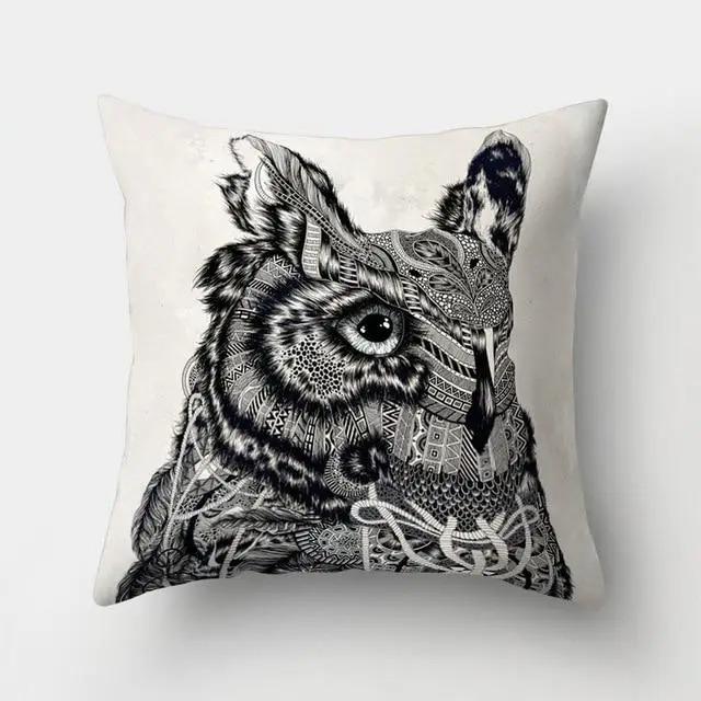 Cama Sofa Decorativa Funda de Cojín Decorativa Patrón de Búho Manta de Poliéster Funda de Cojín para Sala de Estar