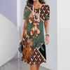 Elegant Women Short Sleeve Fashion 3d Print Midi Dress Plus Size Beach Clothing
