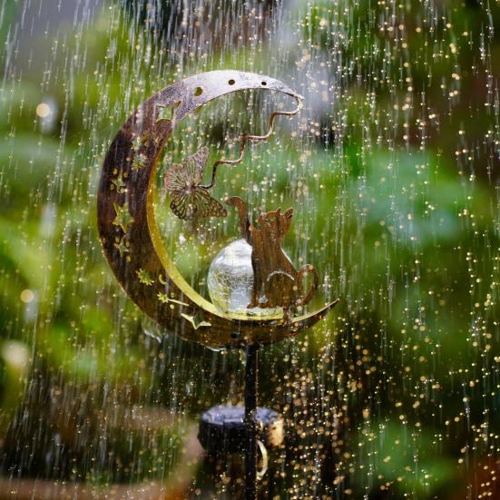 Solar Garden Light, Waterproof Metal Cat Butterfly Moon Pathway Stake Light for Yard, Lawn, Patio, Outside Decor