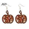 Gift for Her 1 Pair Fall Thanksgiving Pumpkin Earrings Women, Wooden Hypoallergenic Sensitive Ears Shaped Dangle Drop Earrings, Autumn Halloween