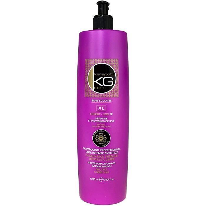 SHAMPOING PROFESIONNEL KERAGOLD GAMME XL- LISSE INTENSE ANTI-FRIZZ KERATINE &amp; PROTEINE DE SOIE 1000ML