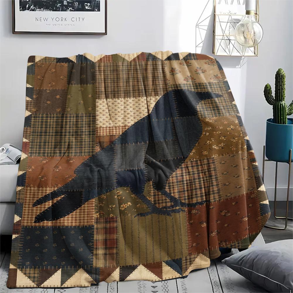 Crow Decoration Print Flannel Blanket, High quality Comfortable for All Seasons, Home Decor, Warmth and Comfort, Perfect for Christmas Gifts55