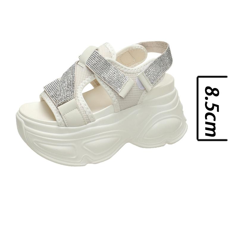 

Fujin/босоножки на платформе 8,5 см, шлепанцы на танкетке для женщин, летняя обувь, блестящие массивные кроссовки, тапочки, женские повседневные пляжные туфли 34 бежевый