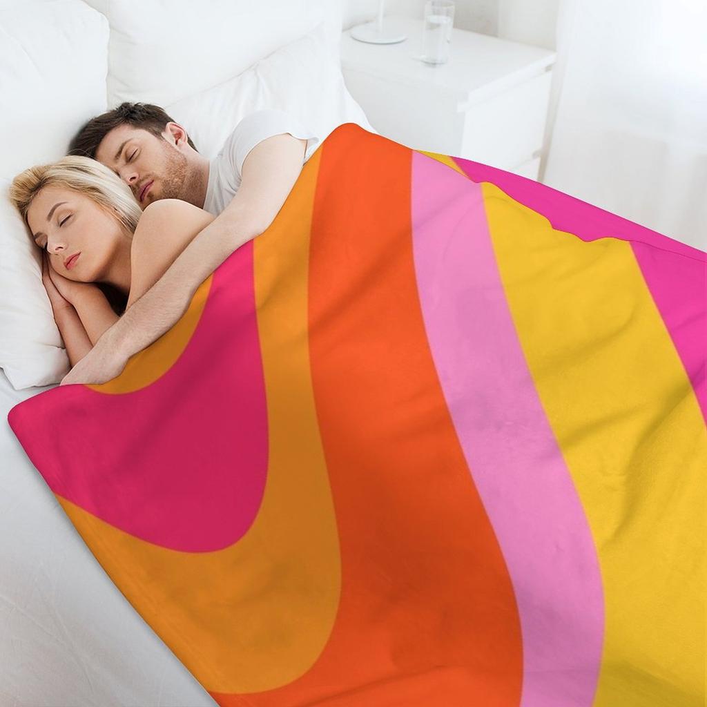 Retro 70s Pink and Orange Swirls Throw Blanket Designers Custom Multi-Purpose Thermals For Travel Blankets