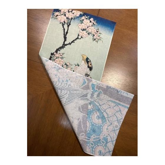 Ukiyo-e Tenugui (Hand Towel) - Cherry Blossoms and Hawk by Hokusai, 100% Cotton, Made in Japan, Tokka Fabric, Fine Threads, Detailed Pattern