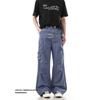 Retro Street Neutral Pendant Lazy Big Pocket Tooling Jeans Men's Loose Straight Wide-leg Wide-foot Tooling Pants