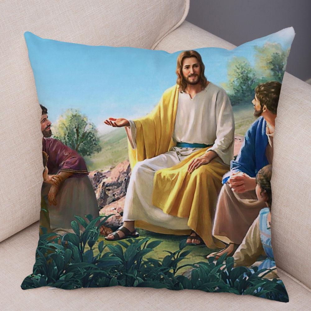Vintage Jesus Christ Cushion Cover for Sofa Home Decor Colorful Cartoon Christ Savior Pillow Case Soft Plush Pillowcase xcm