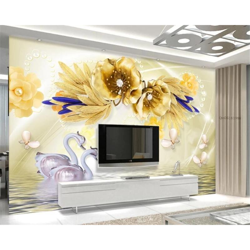 

Wallpaper Golden Flower Swan Lake Jewelry Wall Mural Tv Backdrop Living Room Bedroom 3d Wallpaper Mural 200 cm(W) x 140 cm(H)