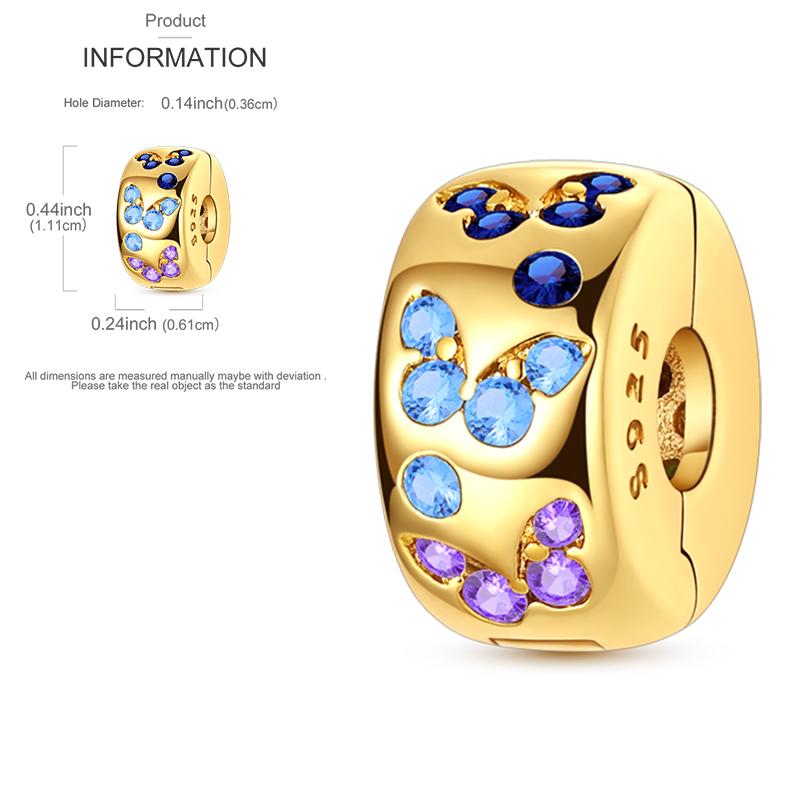 Cat Butterfly Daisy CZ Pave Clip Charm Bead Components Positioning Buckle Copper Metal Silicone Spacer Bead Components Compatible With Authentic