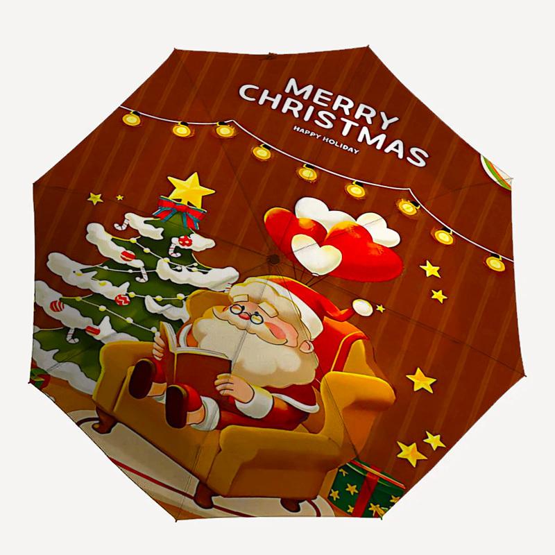 1pc Merry Christmas! Automatic Opening/Closing Umbrella with Foldable Design, 8-Bone Iron Frame, Outdoor Umbrella, Festive Gift for Fans, Travelers, D