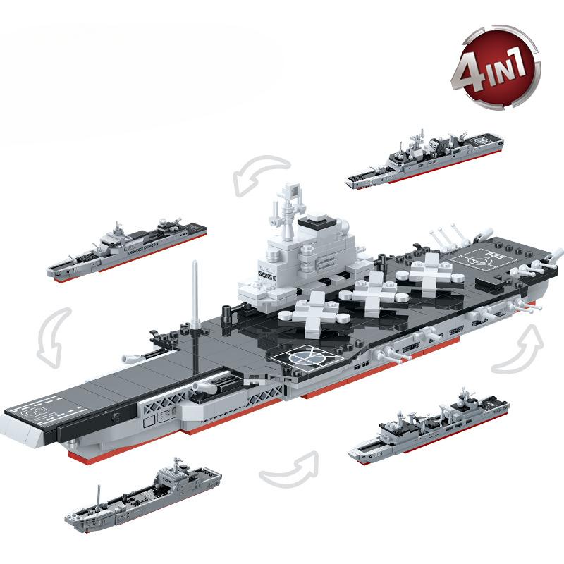 692 stücke Militär Serie 4 In 1 Fujian Flugzeugträger kinder Bausteine Spielzeug Geschenk Keine Box