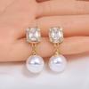 High Quality Zircon Clip On Earrings for Women Fashion Classic Elegant Simulated Pearl Pendant Ear Clips Bridal Banquet Jewelry
