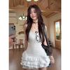 White suspender dress summer new ruffle design splicing thin ballet style a word short