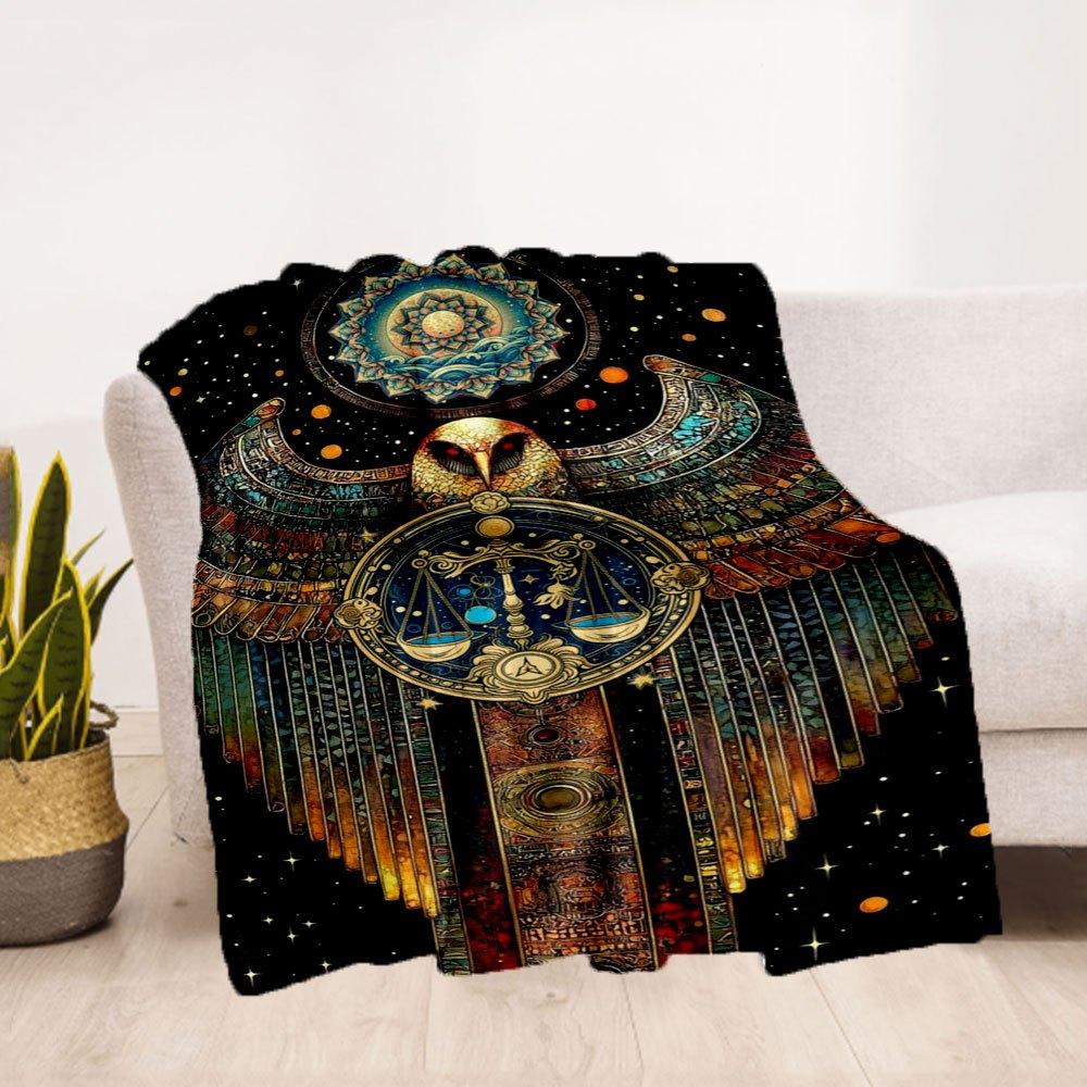 "Golden Owl of Wisdom: Mystical Art Print"Blanket Flannel Throw Blanket for Sofa, Bed, Travel, Camping, Office, Couch, Chair, And Bed Gift F
