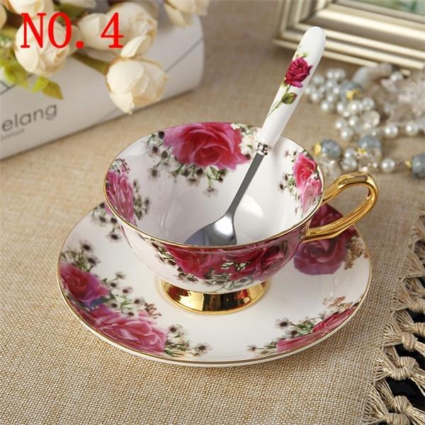 2025 Flowers Painting afternoon tea Coffee Cups Bone china Tea Cup and Saucer Spoon Set Advanced Porcelain Mug for Gifts