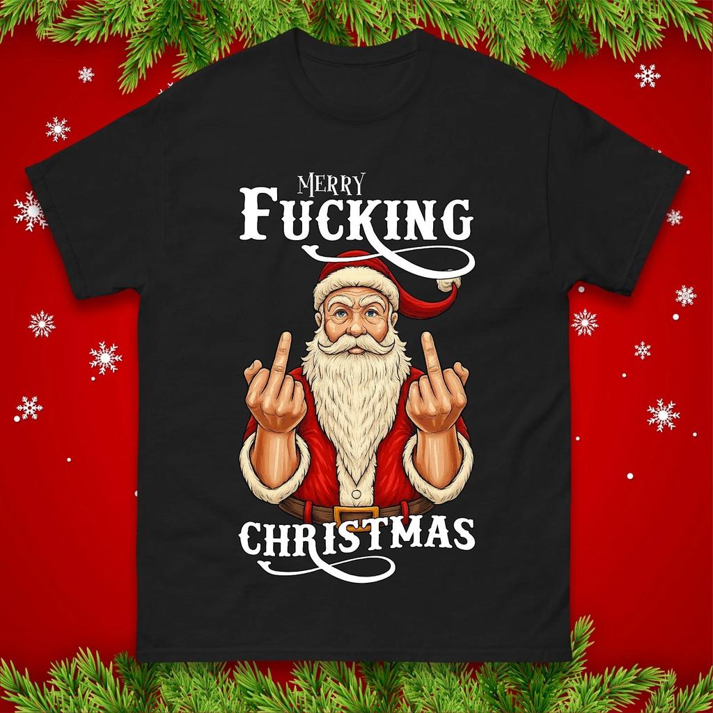 Bad Santa Christmas T-Shirt Merry Fu**king Xmas Funny Rude Holiday Gift Tee Top