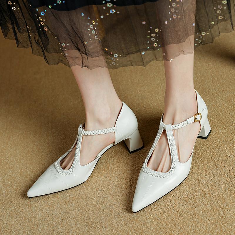 Fashion 2025 Summer Women Sandals Genuine Leather Sexy Pointed Toe T Strap Party Shoes High Heel Summer Pumps Hollow Shoes Woman 34-40