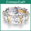 Popular Dual Color Cross Design Zircon Ring Gold Plated For Women Stylish Jewelry