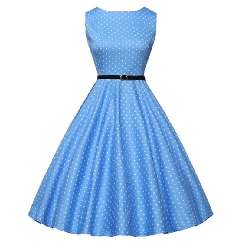 

Винтажное платье без рукавов с принтом в горошек и черным поясом XXL