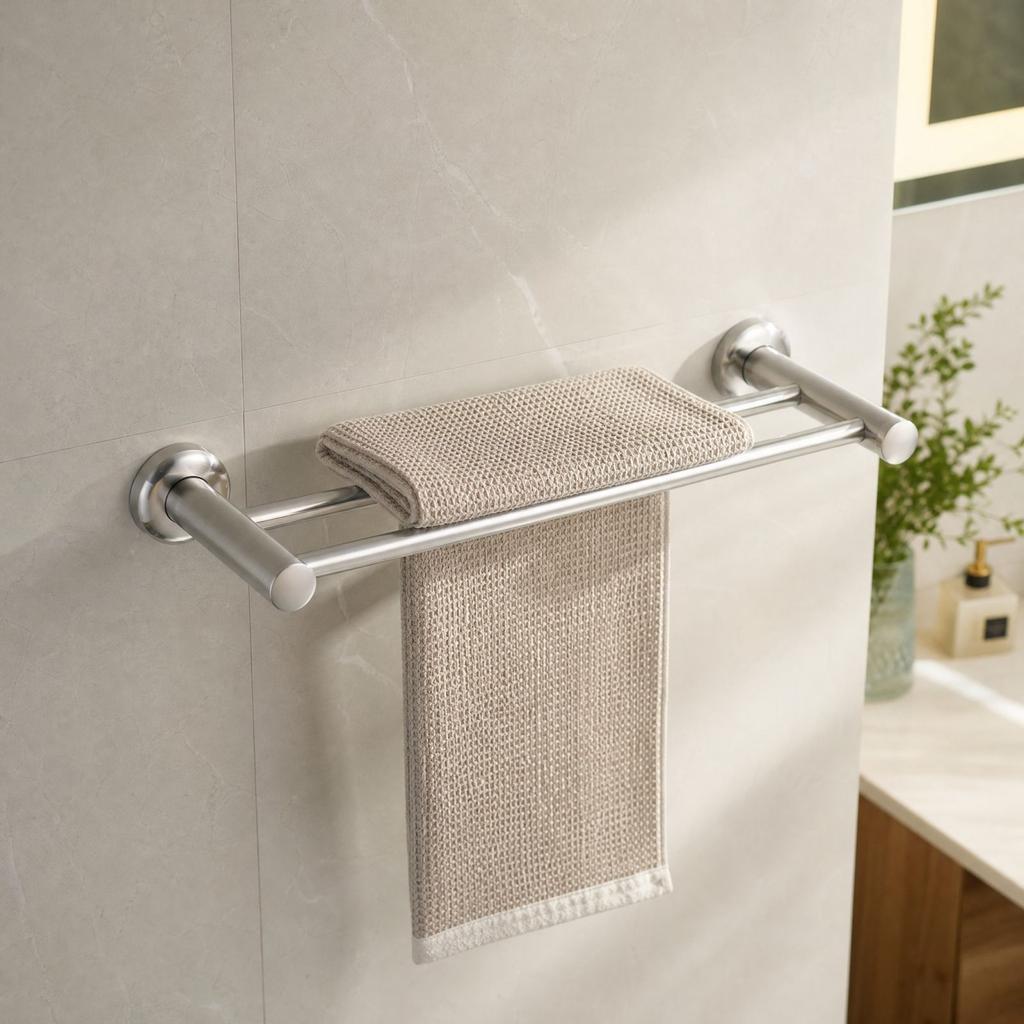 Stainless Double Rod Bathroom Towel Bar and Bath Towel Holder for Shower and Bath