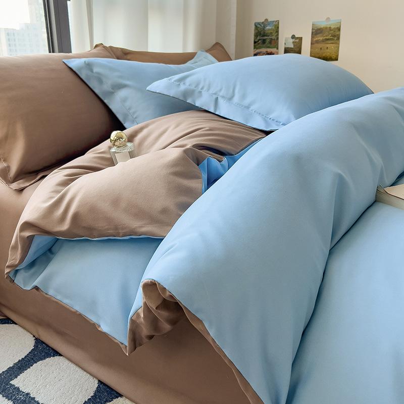 Solid Color Bedding Four-piece Set, Skin-friendly, Breathable and Comfortable, Washed Sheets, Quilt Covers, Pillowcases, Sets