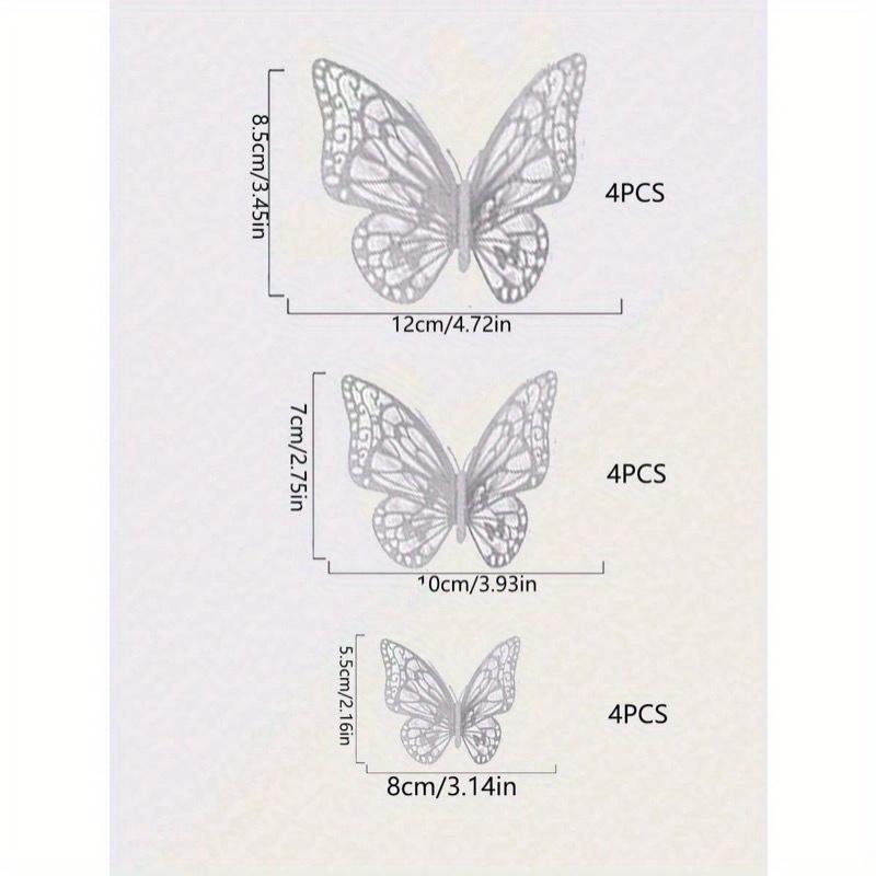 12pcs 3D Hollow Butterfly Wall Stickers For Cake Topper, Wedding Decoration, Home & Living Room, Birthday Party Decoration, Stickers, Wall Decal