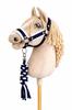 Hobby Horse Set: A3 Halster met Witte Bont + Touw Lijn - Wit en Marineblauw