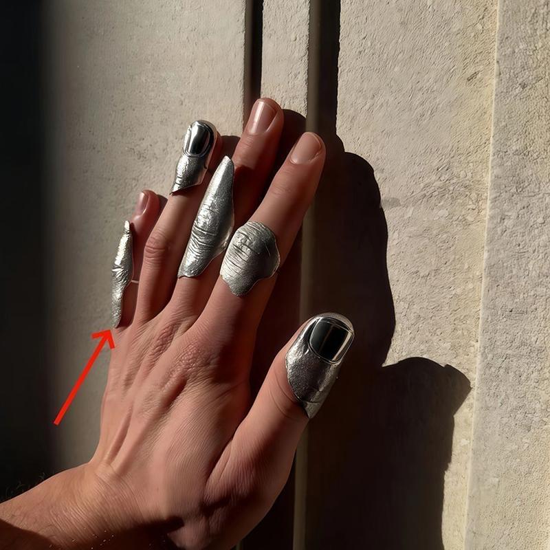 

2026 New Artistic Irregular Texture Knuckle Ring Silver Hip-Hop Style Niche Full Finger Rings For Men And Women A5