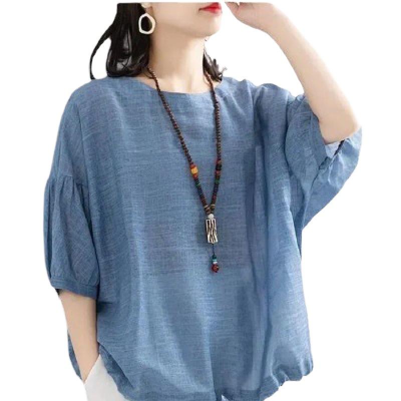 Summer Women's Drawstring Round Neck Loose Oversized Casual T-shirt for Women