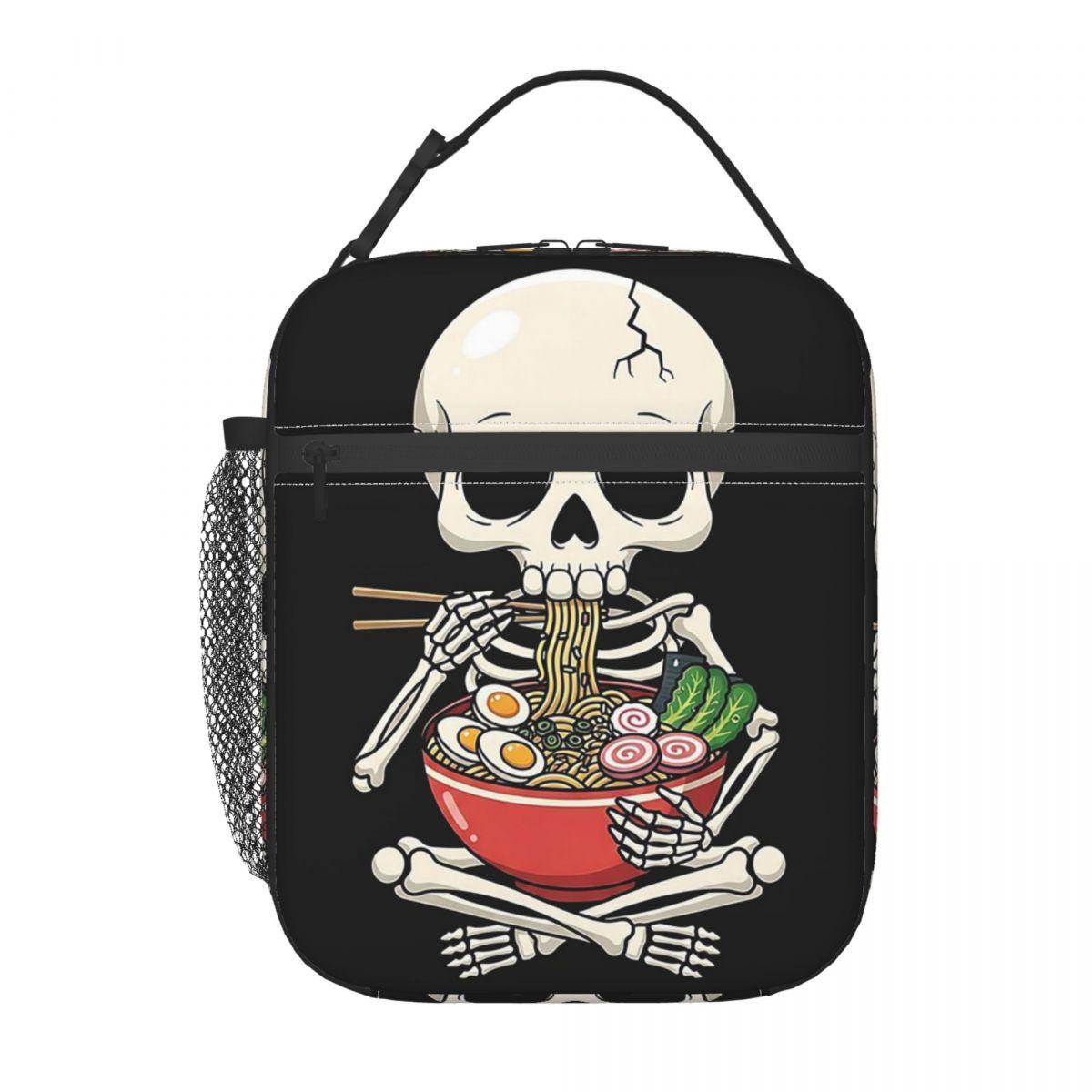 

Cartoon Skeleton Eating Ramen Food Halloween Insulated Lunch Bag for Women Kids Portable Food Boxes Thermal Lunch Box Tote One Size