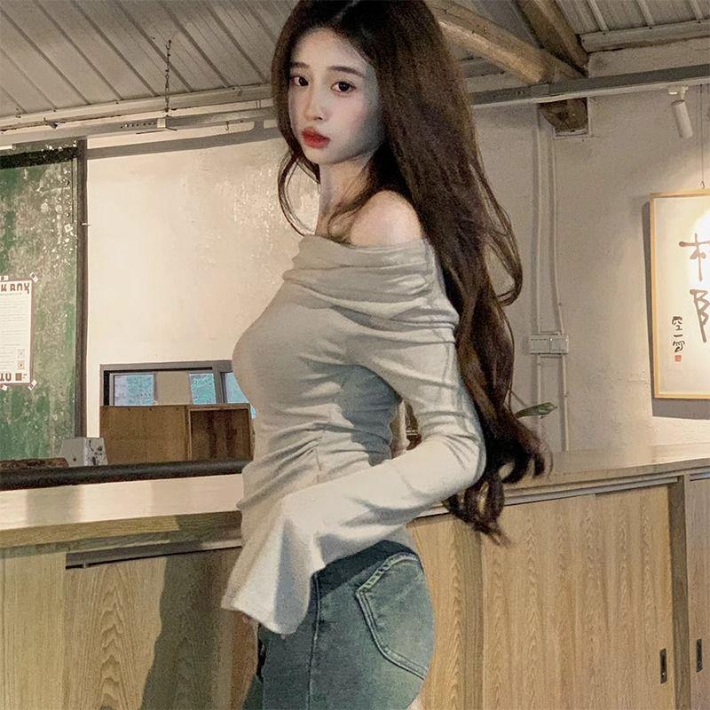Korean Style One-Shoulder Sexy Autumn Slim-Fit Long Sleeve Top